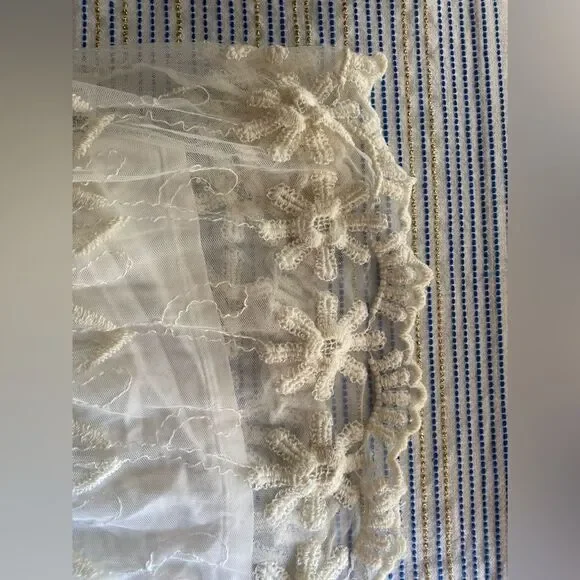 Sundance Embroidered Beige Short Sleeve Lace Mesh Blouse Sz M  Boho Lined - Picture 11 of 15